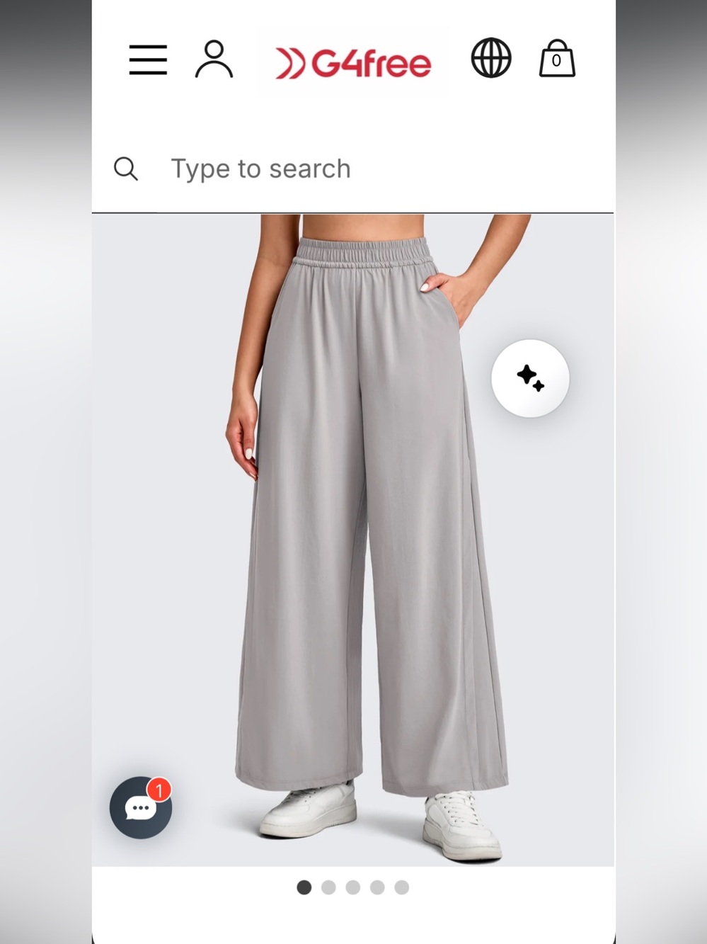NWT G4Free Wide Leg Pull-On Pants – Light Gray-XL